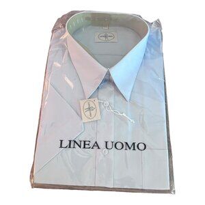Linea Uomo Mens Light Blue Short Sleeve Dress Shirt Size 17 1/2 SS/L NEW